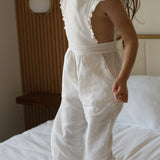 Linen Flutter Sleeve Jumpsuit - Ivory