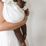 Linen Flutter Sleeve Bloomer Romper -  Ivory