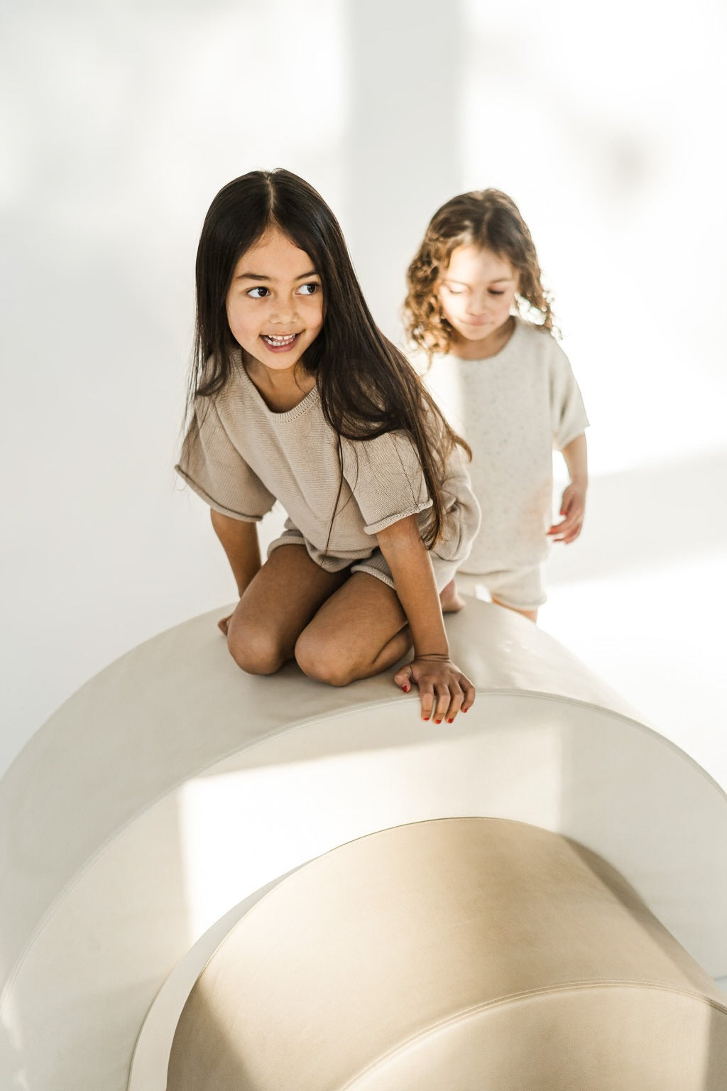 Girls Taupe Oversized Knit Tee