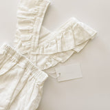 Linen Flutter Sleeve Bloomer Romper -  Ivory