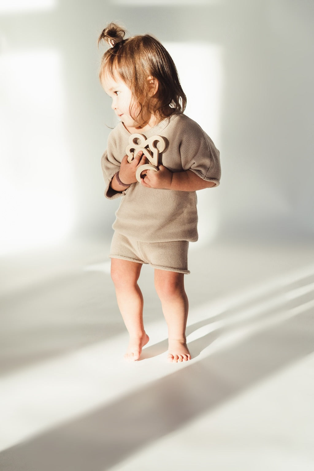 Girls Taupe Knit Beachy Short