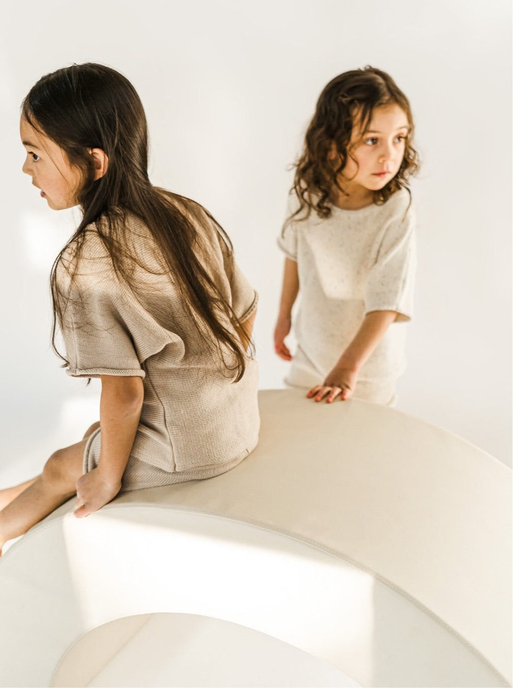 Girls Taupe Oversized Knit Tee