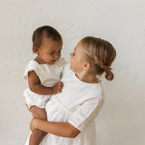 Linen Flutter Sleeve Bloomer Romper -  Ivory
