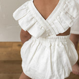 Linen Flutter Sleeve Bloomer Romper -  Ivory