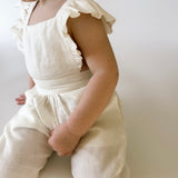 Linen Flutter Sleeve Jumpsuit - Ivory