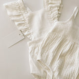 Linen Flutter Sleeve Bloomer Romper -  Ivory