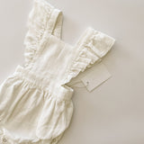 Linen Flutter Sleeve Bloomer Romper -  Ivory