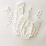 Linen Flutter Sleeve Bloomer Romper -  Ivory