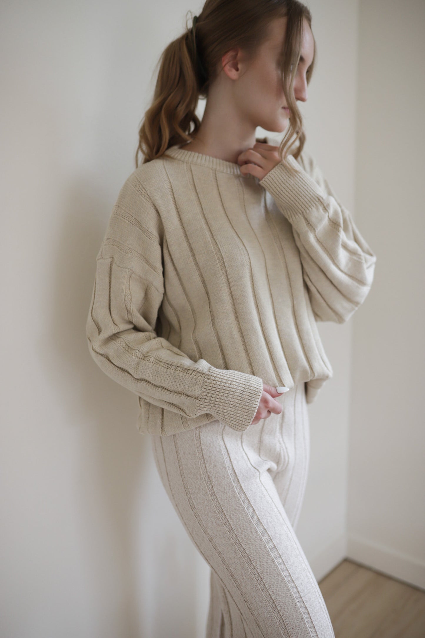 Women’s Wide Ribbed Knit Sweater ‘Biscotti’