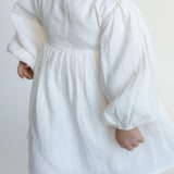 Billowed Sleeve Linen Dress ‘White’