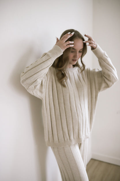 Women’s Wide Ribbed Knit Pant ‘Biscotti’