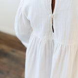 Billowed Sleeve Linen Dress ‘White’