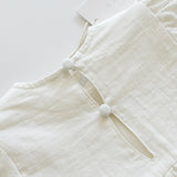 Billowed Sleeve Linen Dress ‘White’