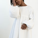 Billowed Sleeve Linen Dress ‘White’