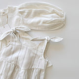 Billowed Sleeve Linen Dress ‘White’