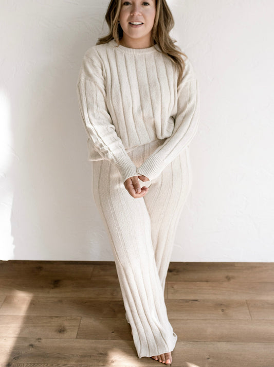 Women’s Wide Ribbed Knit Pant ‘Oatmeal’