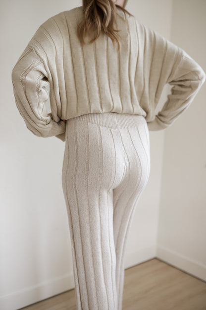 Women’s Wide Ribbed Knit Pant ‘Oatmeal’