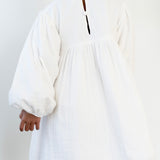 Billowed Sleeve Linen Dress ‘White’