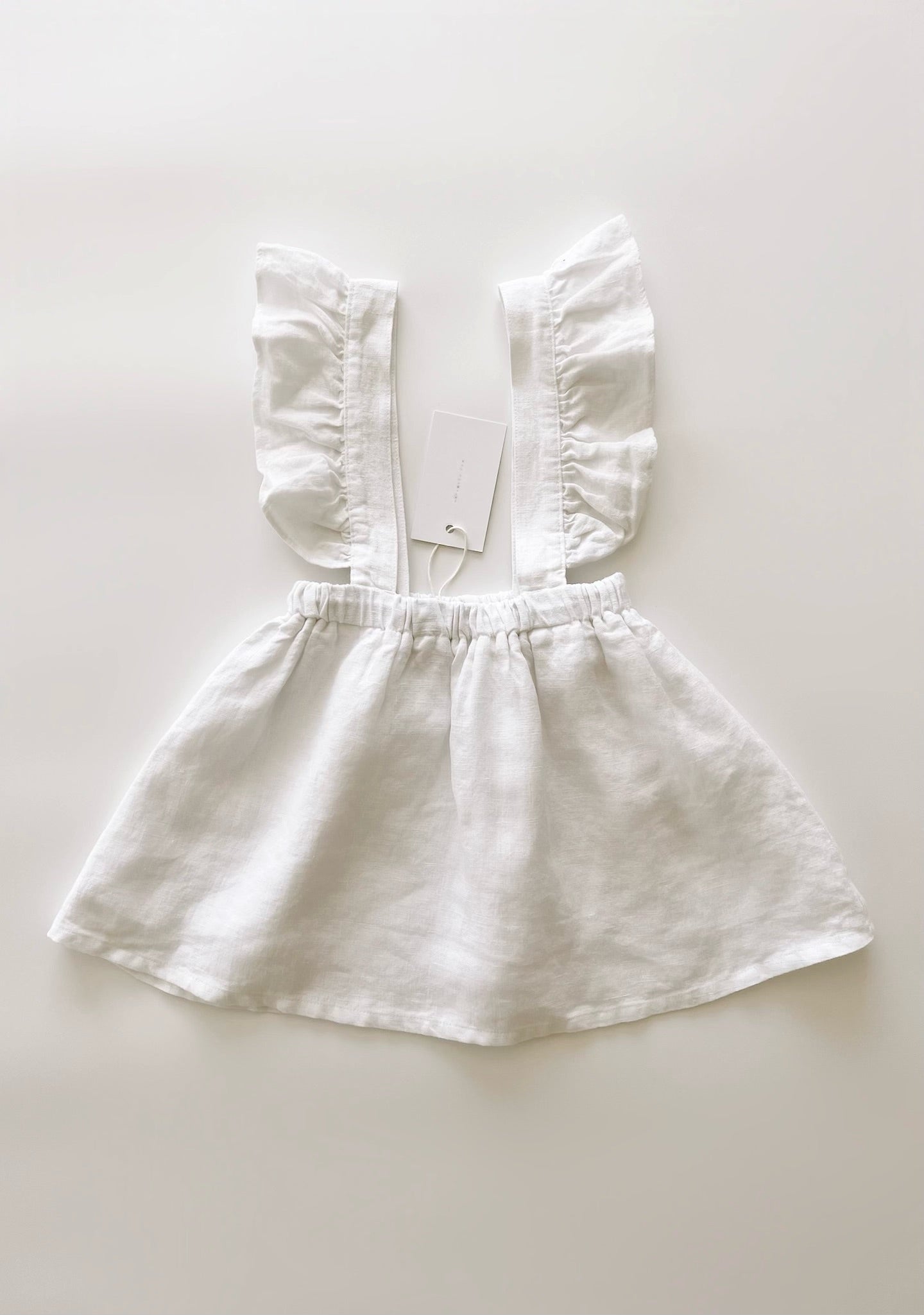 Linen Flutter Sleeve Suspender Skirt ‘White’