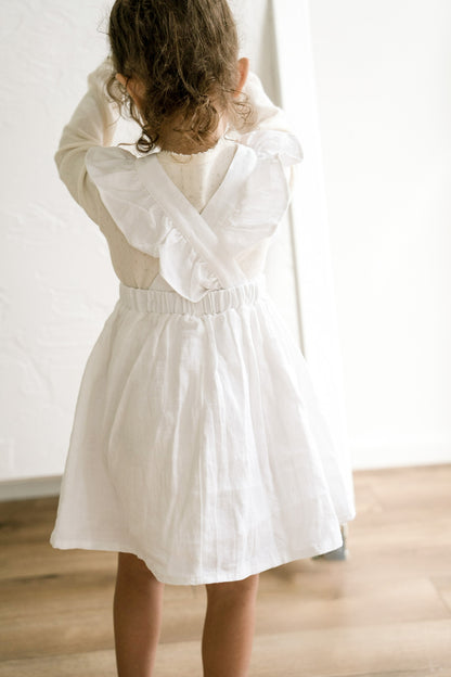 Linen Flutter Sleeve Suspender Skirt ‘White’
