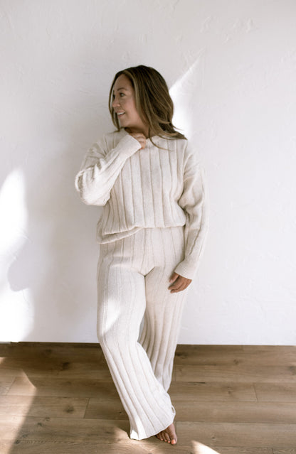 Women’s Wide Ribbed Knit Pant ‘Oatmeal’