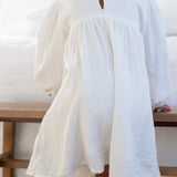 Billowed Sleeve Linen Dress ‘White’