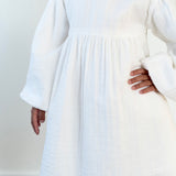 Billowed Sleeve Linen Dress ‘White’