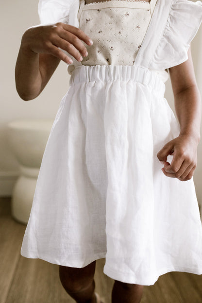 Linen Flutter Sleeve Suspender Skirt ‘White’