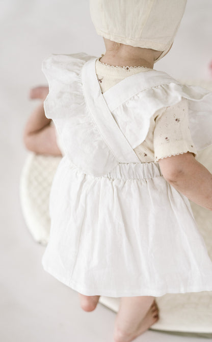 Linen Flutter Sleeve Suspender Skirt ‘White’