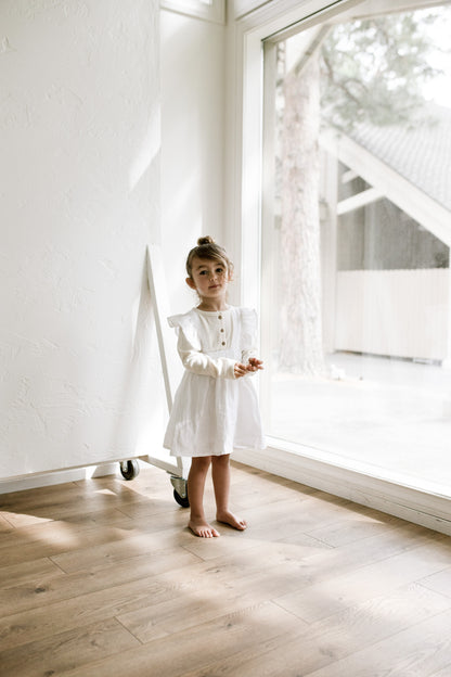 Linen Flutter Sleeve Suspender Skirt ‘White’