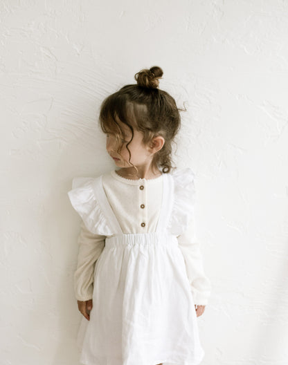 Linen Flutter Sleeve Suspender Skirt ‘White’
