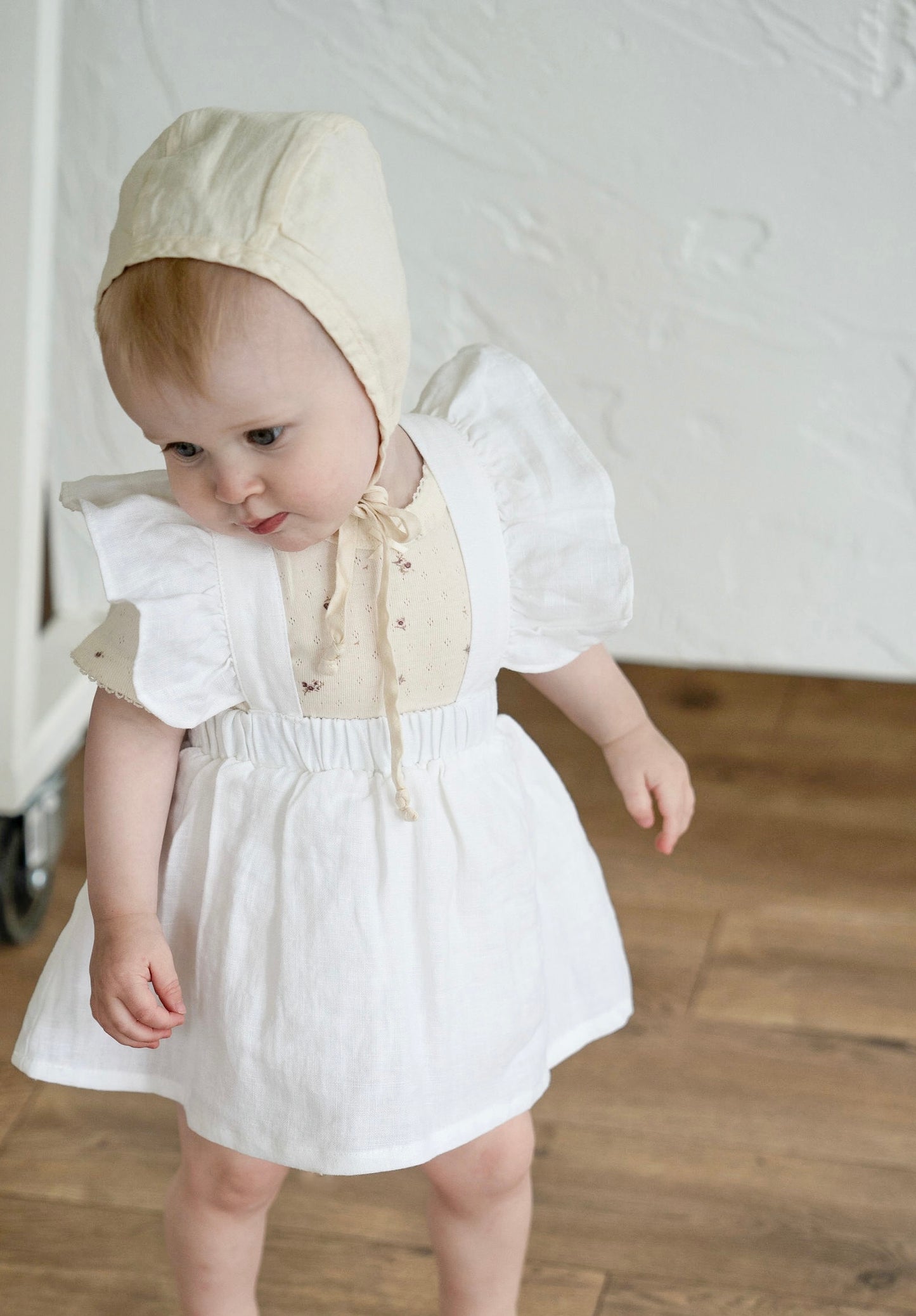 Linen Flutter Sleeve Suspender Skirt ‘White’