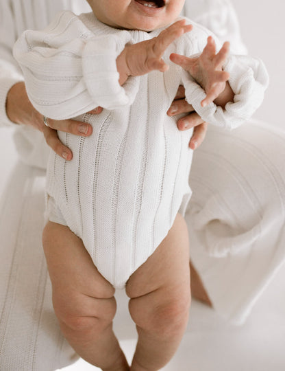 Wide Ribbed Knit Onesie ‘Dove’