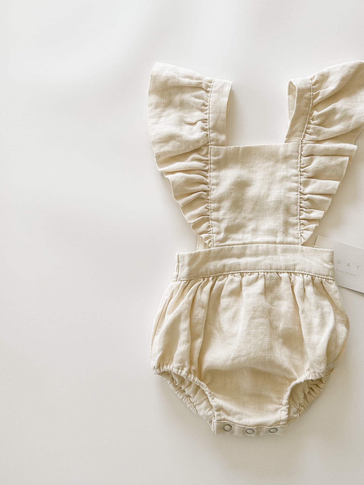 Linen Flutter Sleeve Bloomer Romper -  Vanilla