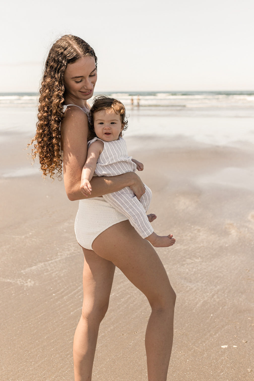 Women’s High Waisted Smocked Bikini Bottoms - Coconut
