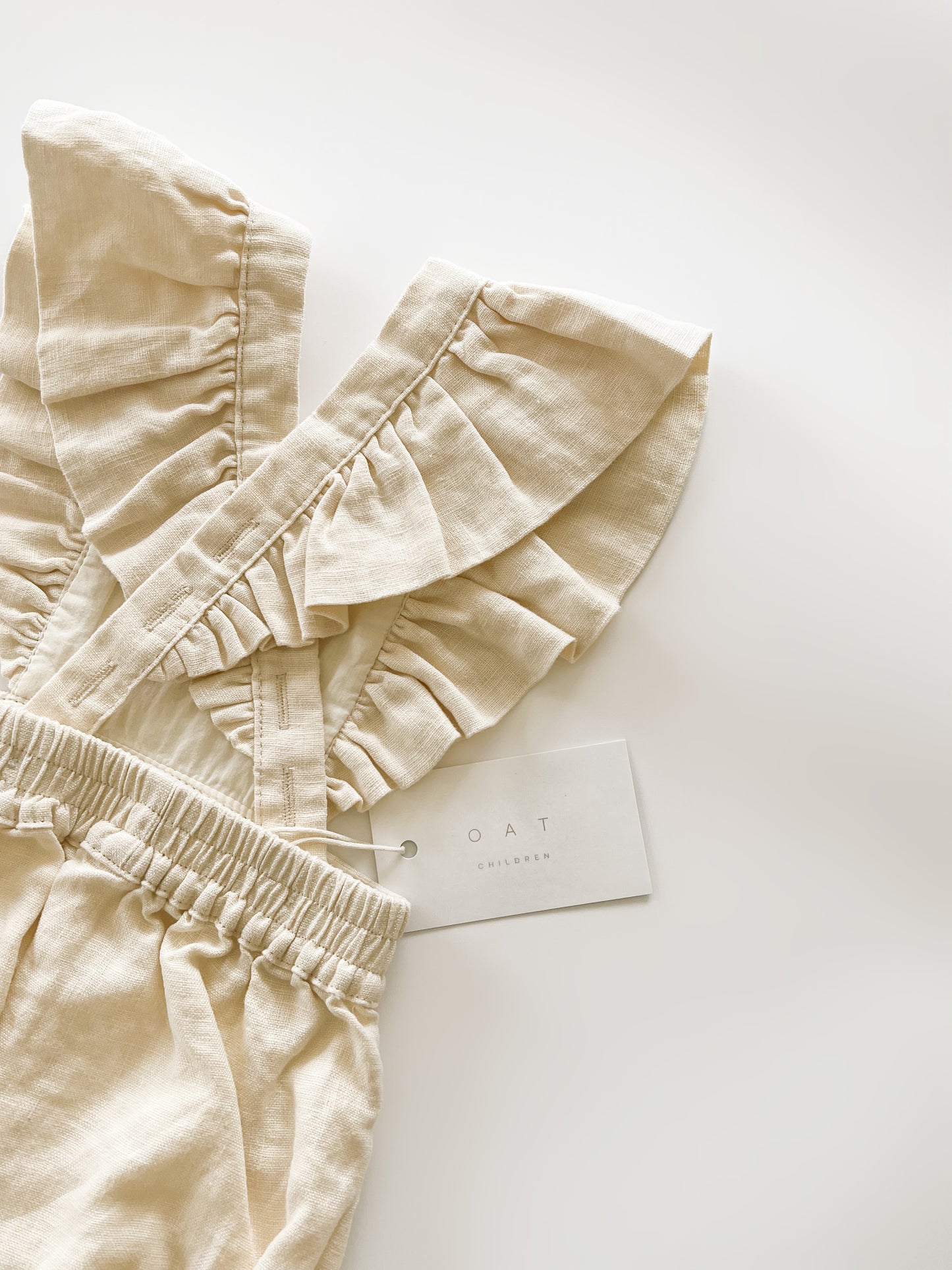 Linen Flutter Sleeve Bloomer Romper -  Vanilla