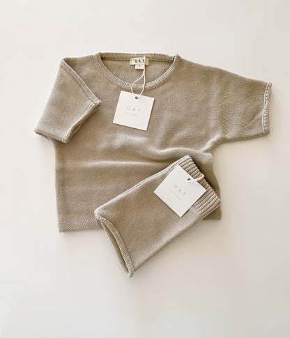 Girls Taupe Oversized Knit Tee